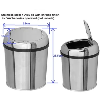 

3L No Touch Waste Bin Automatic Open Close Trash Can Infrared Garbage Bin Stainless Steel with Inner Plastic Bin