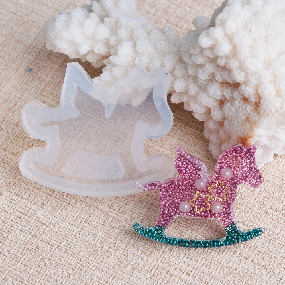 

2017 Hot Silicone Resin Mold Rocking Wooden Horse For Jewelry Making White 37mm(1 4/8") x 32mm(1 2/8"), 1 Piece