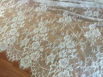 

NEW! 59" 150cm width 3meter/lot ivory lace fabric, French lace eyelash lace fabric, fashion embroidered for wediding dress