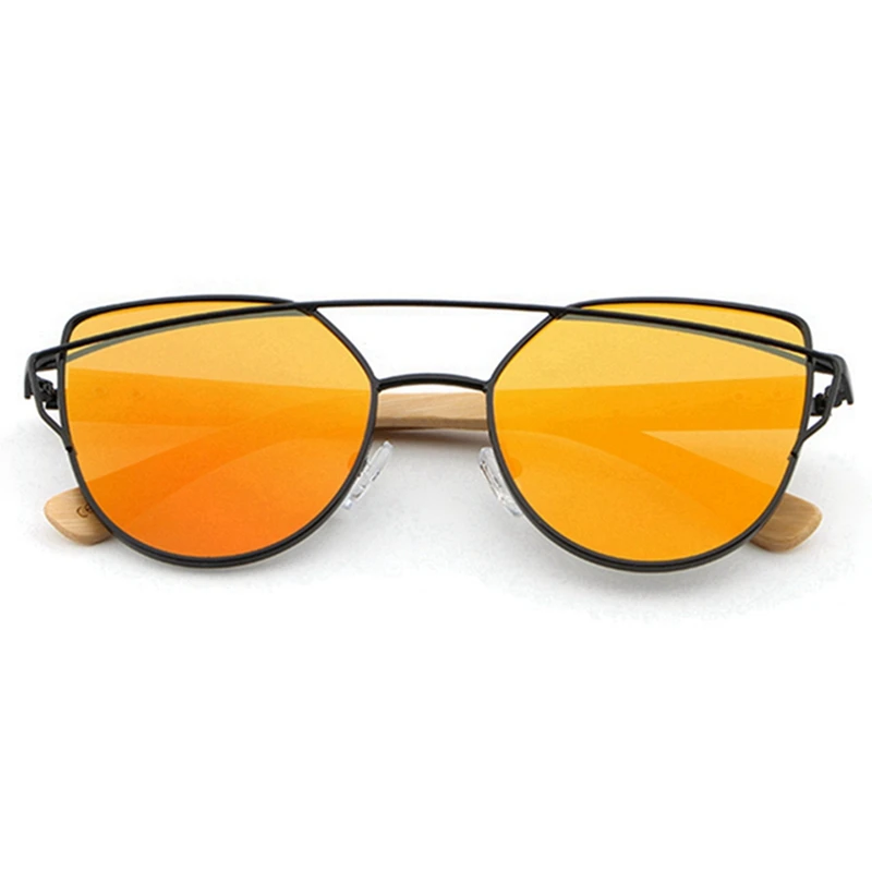 HDCRAFTER Cat Eye sunglasses women wood Bamboo ladies Sunglasses Fashion Mirror Sun glasses for Women Brand Designer female - Цвет линз: orange