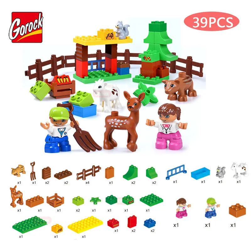

GOROCK 39PCS/SET Happy Farm Animals Paradise Cow Deer Squirrel Model Large Particles Building Block DIY Toy Compatible Duploe