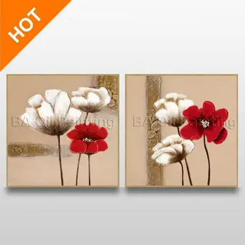 

Home Painting Canvas Picture Home Decor 2 Pieces No Framed Canvas Hand Painted painting Red And White Flower Cuadros Decoracion