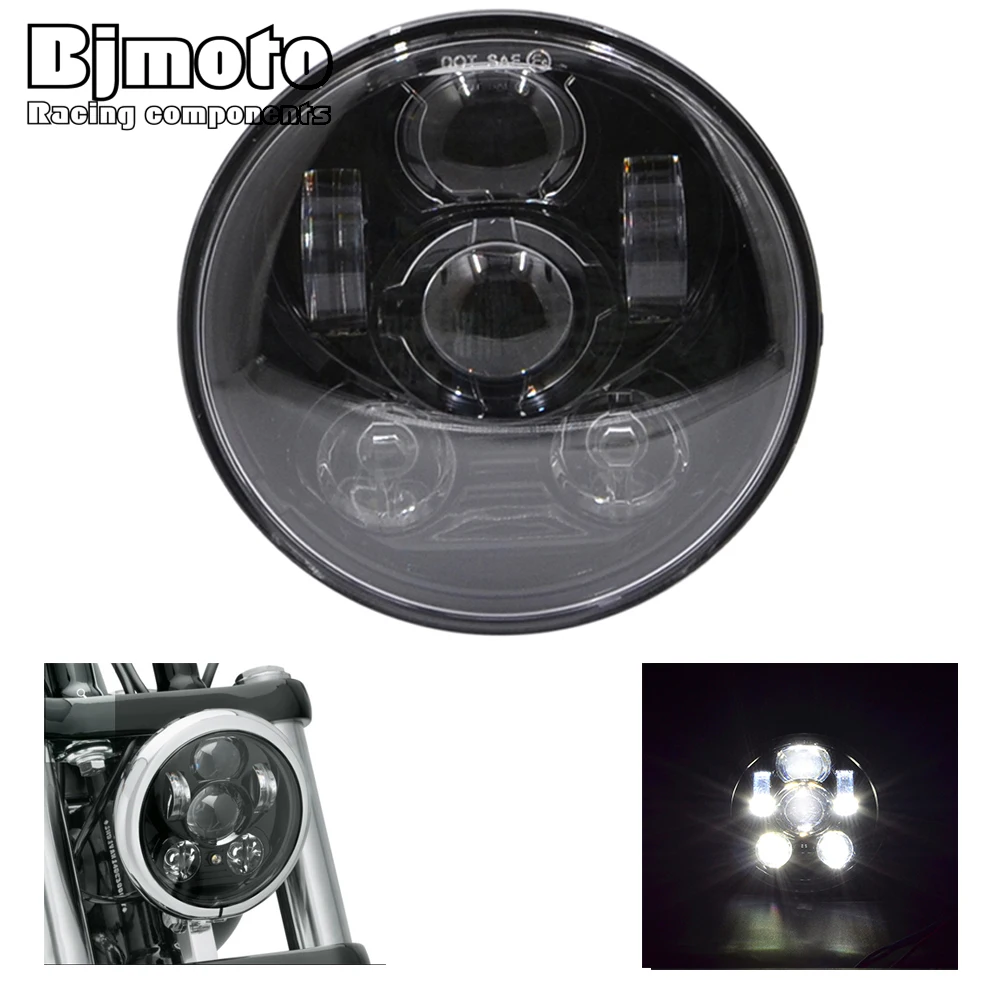 BJMOTO 1PCS 5.75" Round LED headlight for Harley Dyna Davidson