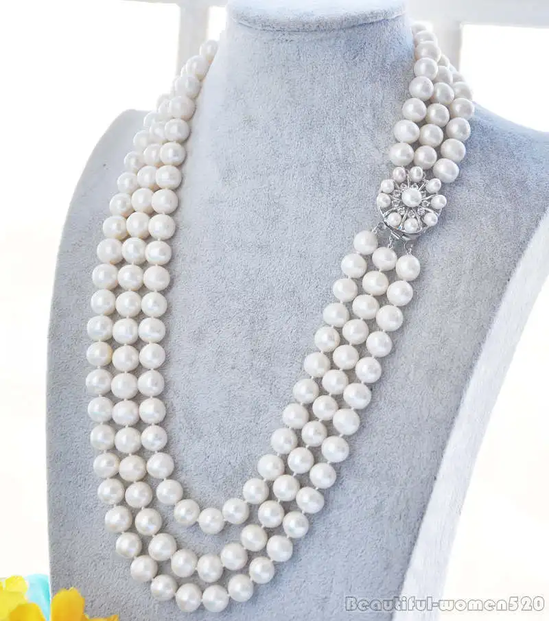 

Z5745 3STRANDS 12mm ROUND WHITE FRESHWATER PEARL NECKLACE 25inch