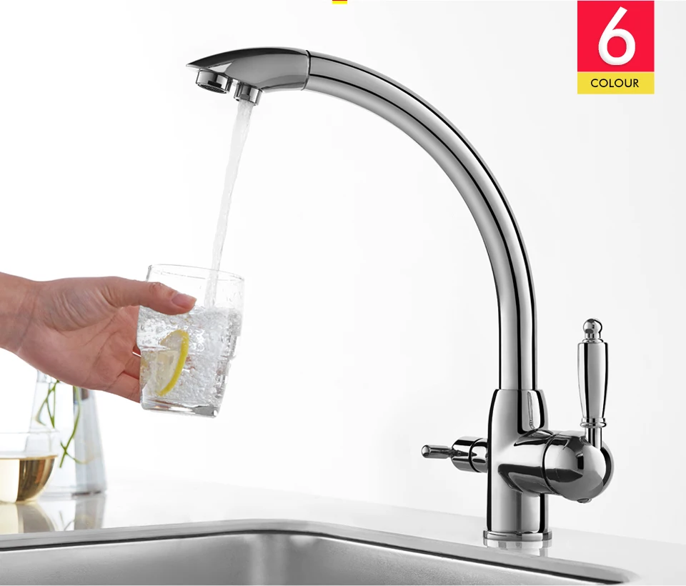 LEDEME Kitchen Faucets Swivel Drinking 360 Degree Rotation with Water Purification Features Double Handle Tri Flow 3 Way L4455-3