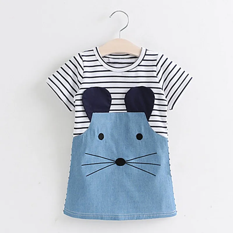 

Baby Girls Summer Dresses Kids Clothes 2018 Vestidos Princess Striped Dress Animal Applique Children Party Dress