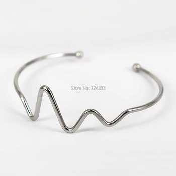 

63mm Stainless Steel Open Cuff Bangles Wired Waved Simple Bracelets Double Smooth Ball DIY European Charms Making