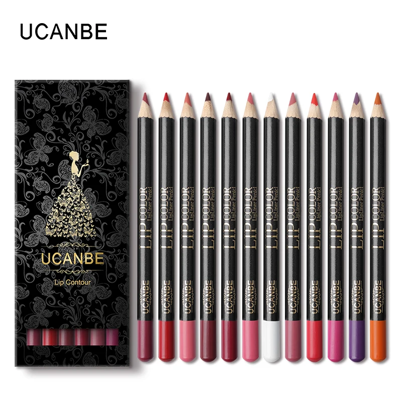 

UCANBE 12 Colors/Set Stylish Black Color Sexy Matte Stick Waterproof Lasting Lip Liner Pencil Set Beauty Makeup Cosmetic