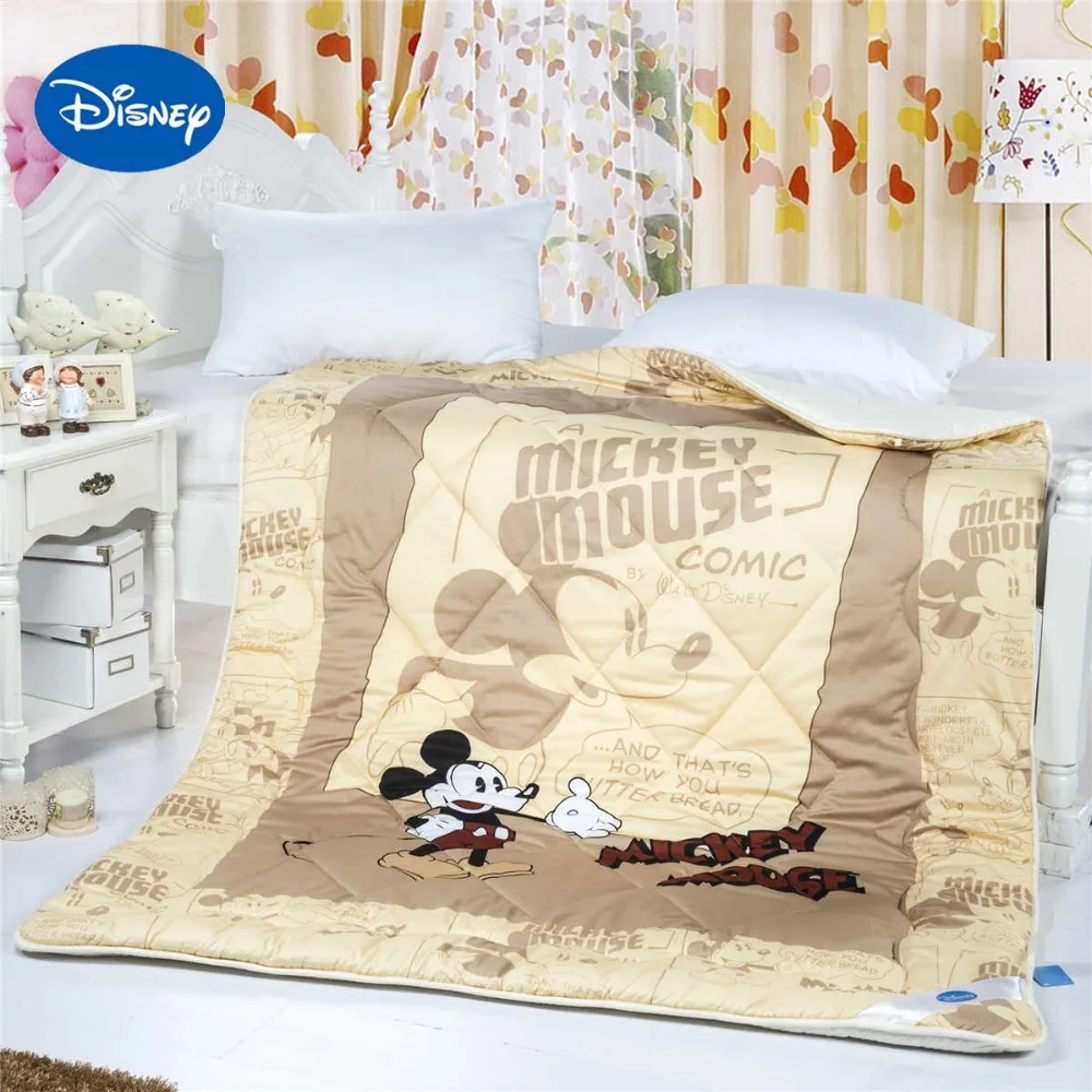 

Mickey Mouse Comforters Disney Character Reactive Printing Cotton Covers Boys Kids Bedroom Decor Single Twin Queen Size Beige