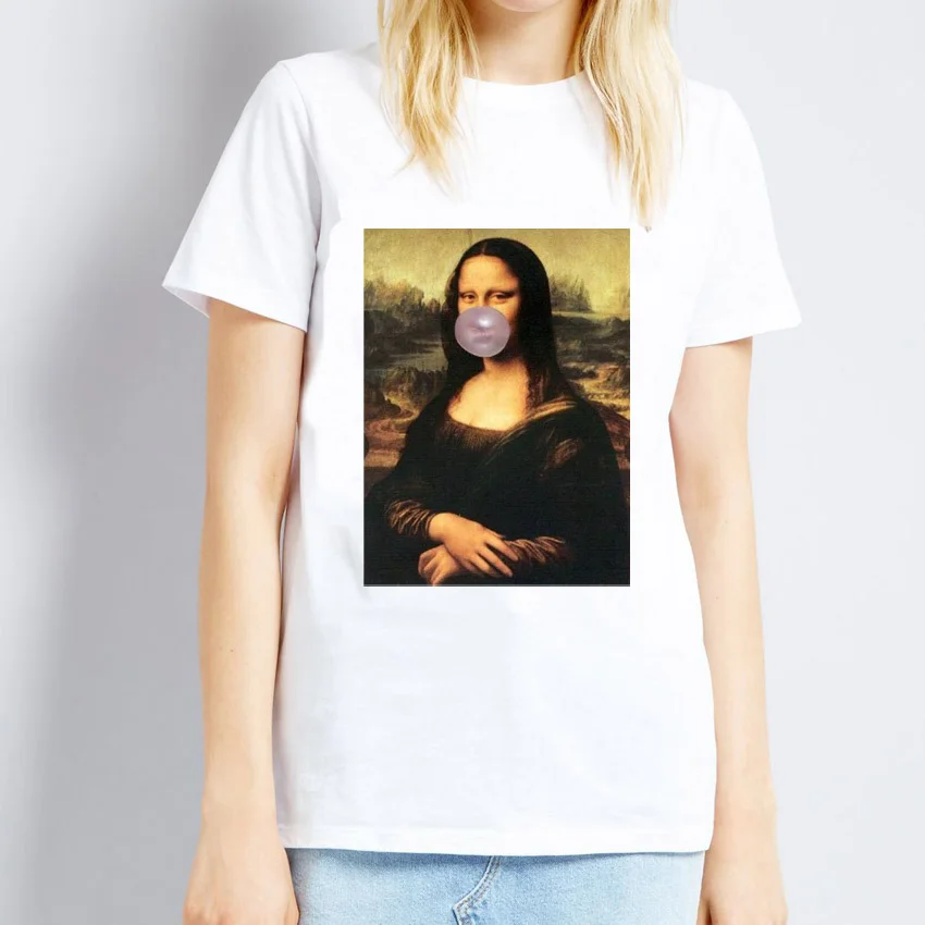 

Summer 2019 David Michelangelo Statue Print Women T-shirt Short Sleeve O-neck Cartoon Funny Mona Lisa Gum Gum vogue Tops t-shirt