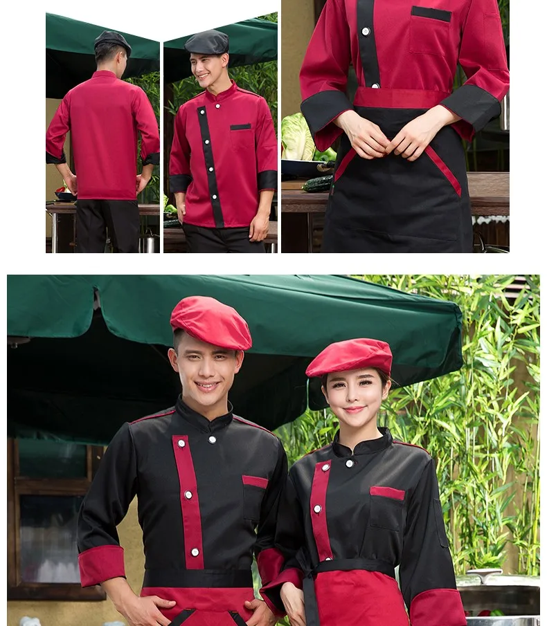 (10sets-шляпа, рубашка и фартук) шеф-повара с длинным рукавом Ресторан отеля форма повара для отелей для кейтеринга кухня шеф-повара одежда для