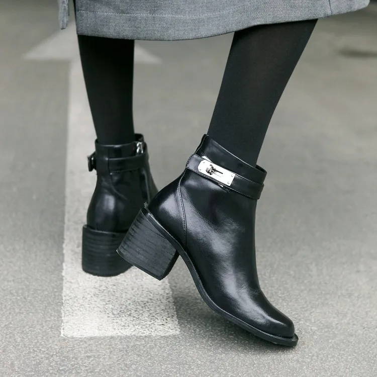 MLJUESE/; женские ботильоны из коровьей кожи с круглым носком и пряжкой на ремешке; зимние короткие плюшевые женские ботинки на высоком каблуке; повседневные ботинки; размер 40