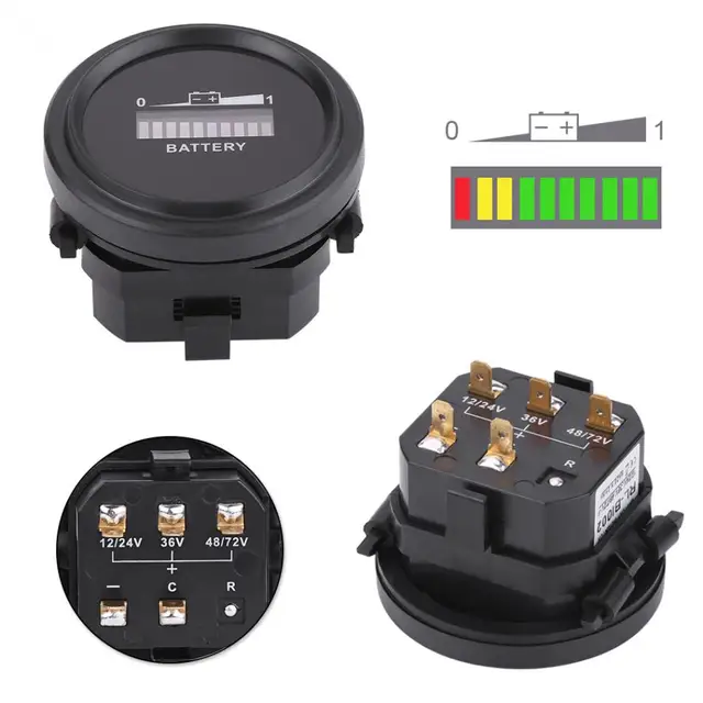 Jauge d'indicateur de batterie numérique de 12V / 24V / 36V / 48V / 72V LED  avec compteur d'heures pour voiturette de golf indicateur de charge