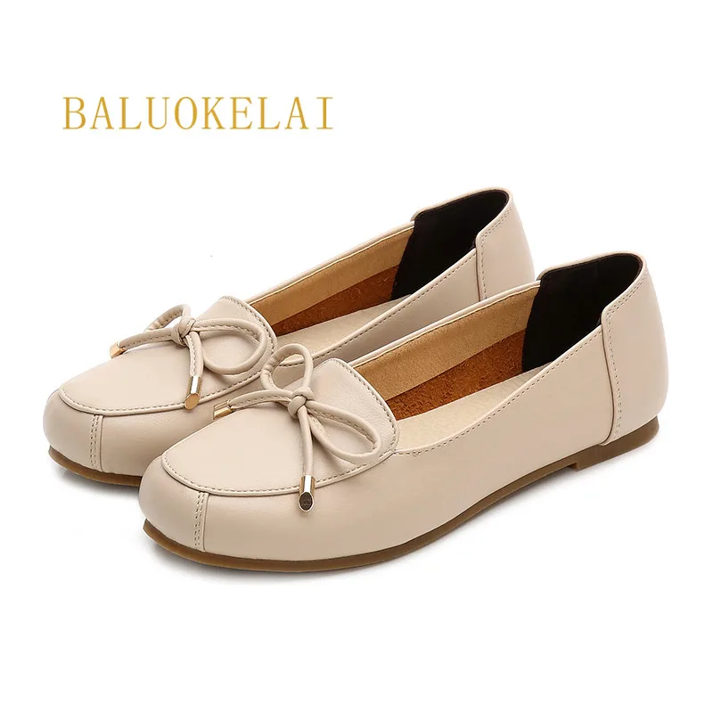 Beige Women Flats Shoes Microfiber Leather Shoes Woman Office and