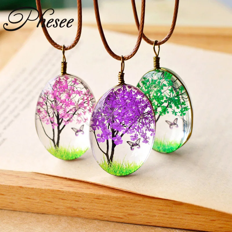 Phesee Moda 5 Cor Fresca Natural Seco chá Da Flor Da Árvore De Colar Borboleta Flor Colar Apelativo Jóias para Mulheres