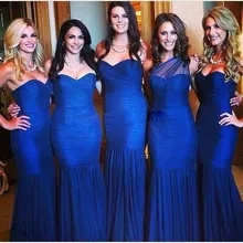 Royal Blue 2016 Mermaid Simple Elegant vestido de dama de honra Sweetheart Chiffon Mermaid Long Bridesmaid Dresses