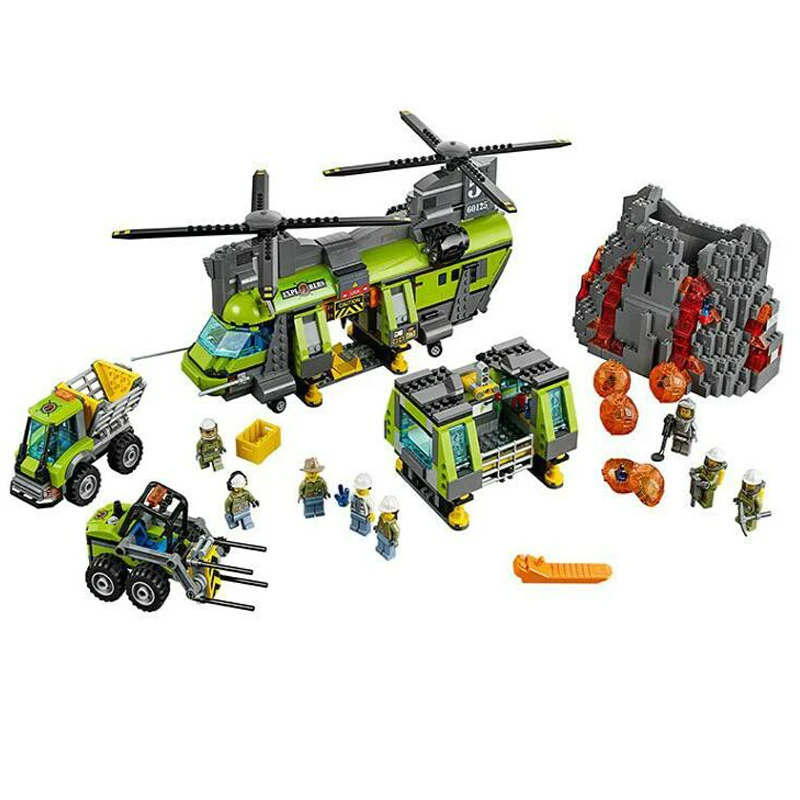 1325pcs 10642 City Legoings Volcano Heavy-lift Helicopter Base Construction Assembly Building Blocks Bricks Toy Compatible 60125