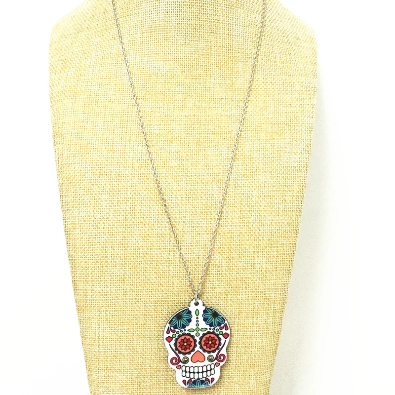 Простой акриловый сахар Катрина Череп ожерелье Calavera Holloween день ювелирные изделия