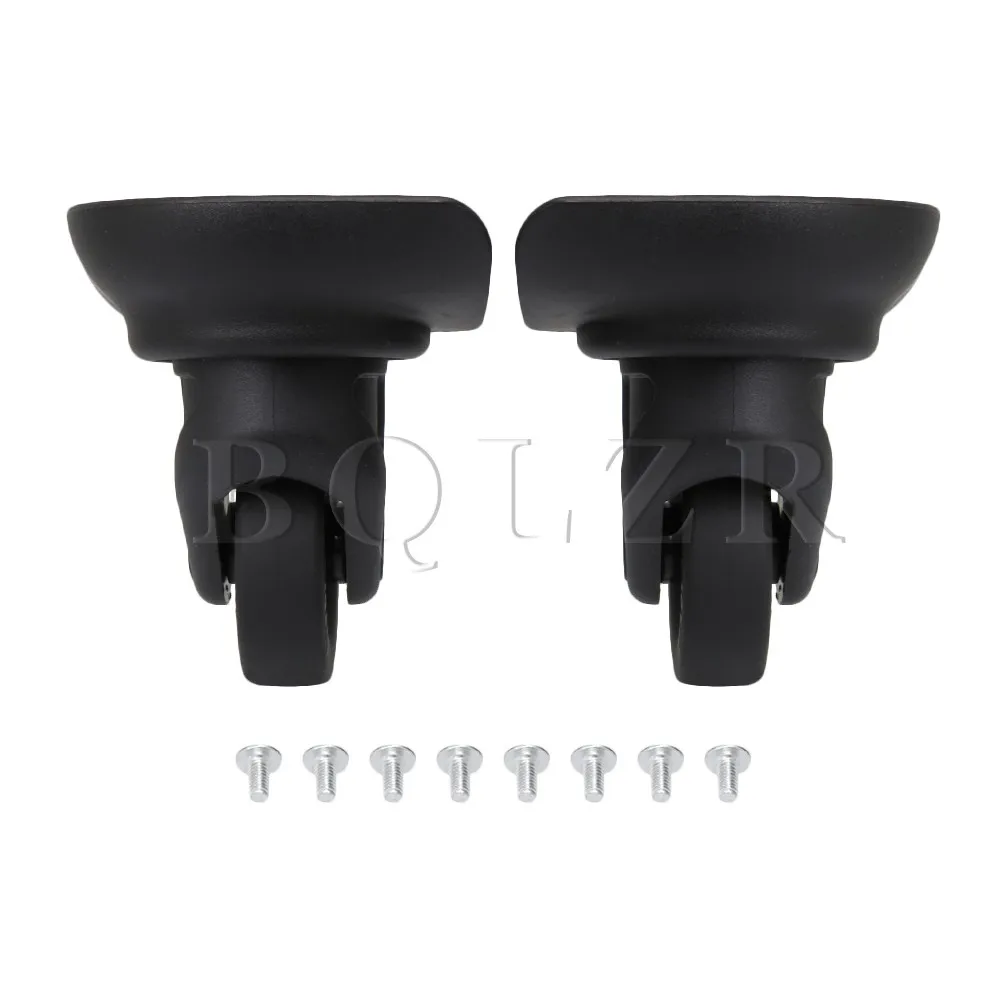 

BQLZR 8.3x7.4x5cm Black Plastic & Metal DIY 360 Degrees Left&Right Luggage Suitcase Wheels Replacement with 8 Srcews Pack of 2