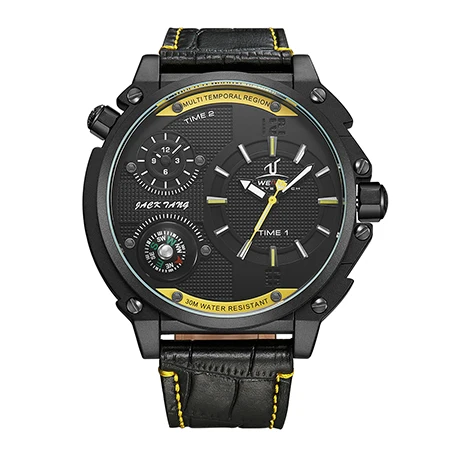 WEIDE бренд Relogio Masculino водонепроницаемые часы с компасом Мужские Аналоговые часы с ремешком из натуральной кожи военные наручные часы - Цвет: Цвет: желтый