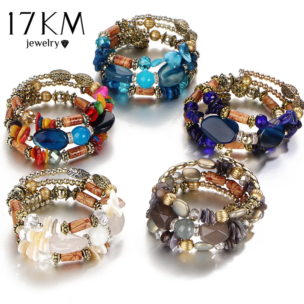 

17KM Boho Multilayer Resin Stone Bracelet & Bangles Woman Vintage Long Cuff Bracelets for Women Pulseras Fashion Ethnic Jewelry
