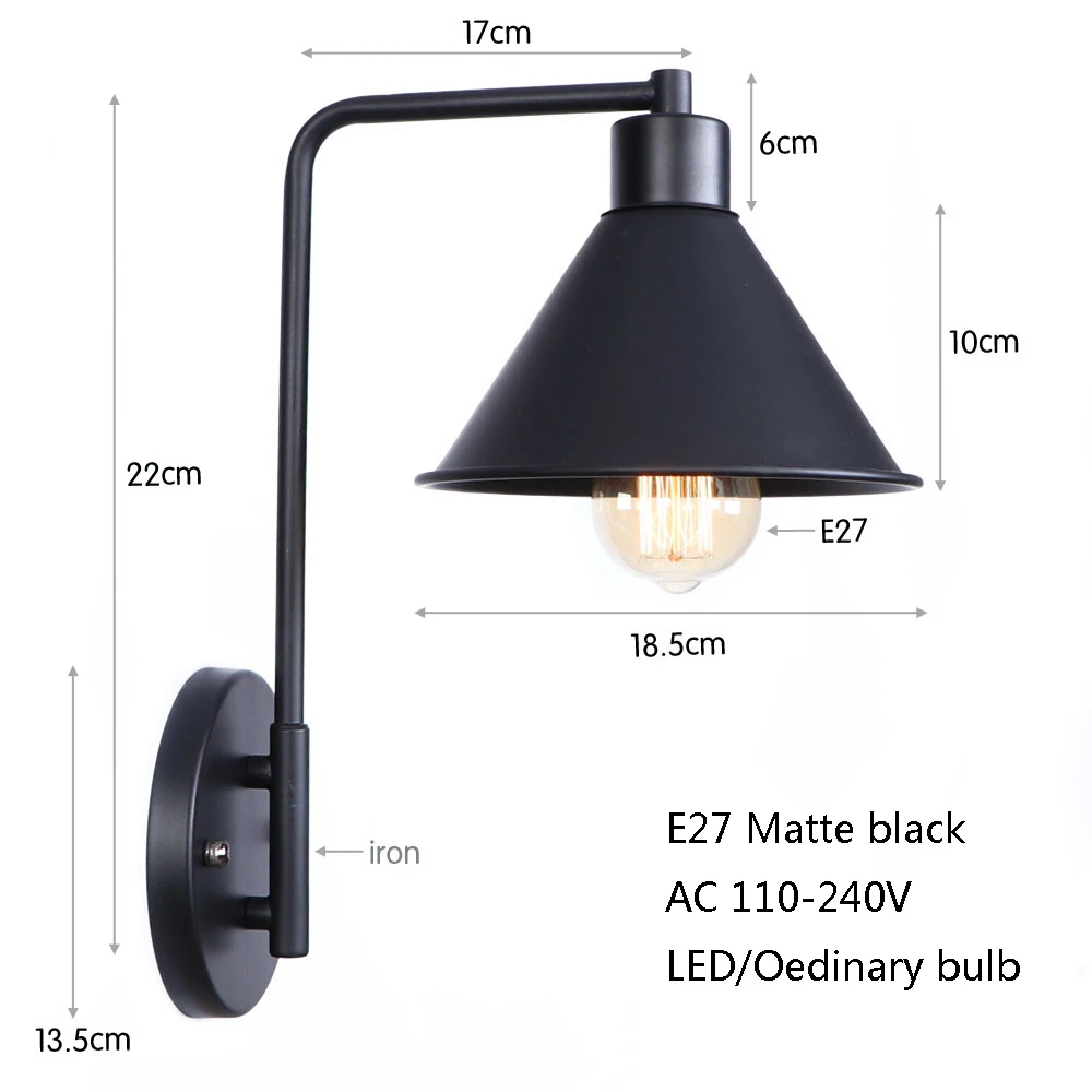 Винтаж Утюг окрашены в минималистском стиле черные бра E27 220 V светодиодный Блеск Бра в простом стиле для гостиной, спальни, холл ресторана кухня