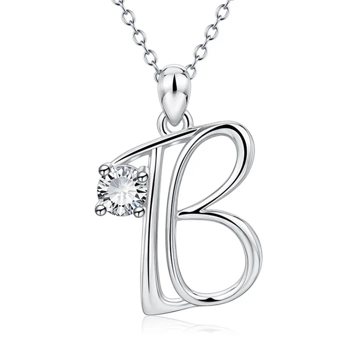 Новинка, минималистичное серебро 925 пробы, 26 A-Z, буквы, имя инициалы, ожерелье s для женщин/девочек, длинная большая буква, подвеска, ожерелье - Окраска металла: B