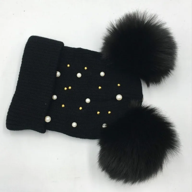 Который в душ pearl beanie два искусственного меха лисы помпоном зимняя шапка двойной из искусственного меха шар-помпон трикотажная шапка