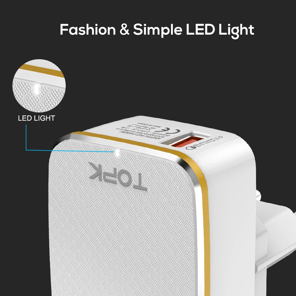 TOPK شاحن يو اس بي الاتحاد الأوروبي و الولايات المتحدة 2-في-1 سريعة تهمة 3.0 سريع السفر محول حائط الهاتف المحمول شاحن سامسونج Xiaomi هواوي