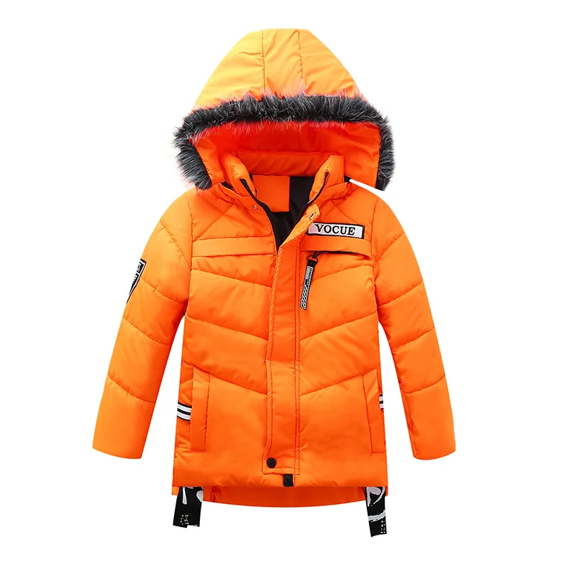Зимний теплый воротник из густого меха, длинное Детское пальто, детская верхняя одежда, ветронепроницаемый хлопковый наполнитель, куртки для маленьких мальчиков и девочек на рост 90-120 см