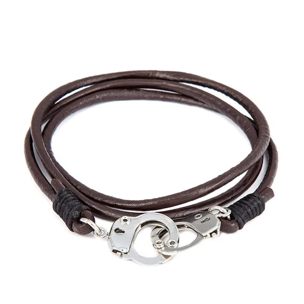 

Hot Selling Trendy Handmade Handcuffs Men Bracelet Charms Multilayer Black Leather Bangles Valentine's Day Gift