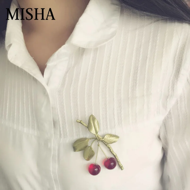 MISHA вишневая Брошь для женщин, ювелирная брошь с кристаллами в форме вишни, брошь на булавке, элегантный подарок высокого качества 2231