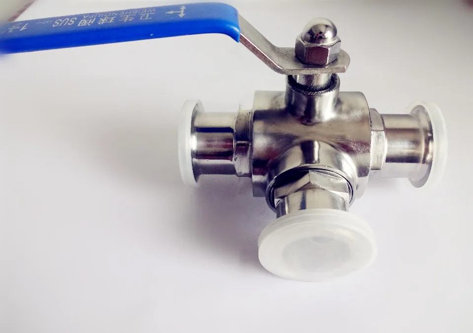 "(76 мм) Т-образная трехходовая нержавеющая сталь санитарный трехзажимной шаровой клапан SS304 OD91