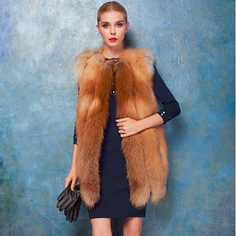 

High Quality Fashion New Real Red Fox Fur Vest Female Full Pelt Long Natural Fur Coat Winter Knitted Natural Real Fur Waistcoat