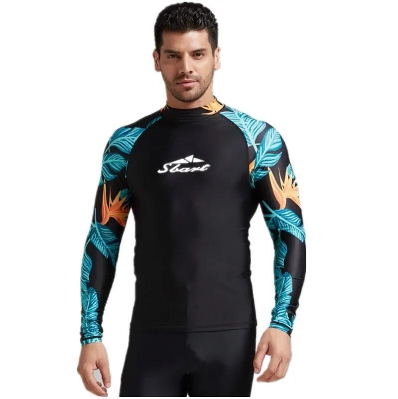 Цветочный Рашгард из лайкры для мужчин Рашгард для серфинга рубашка для плавания Топы с длинным рукавом купальный костюм с защитой от ультрафиолета паруса одежда для дайвинга - Цвет: Black 7074