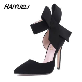 

HAIYUELI New spring summer fashion sexy big bow pointed toe high heels sandals shoes woman ladies wedding party pumps dress shoe