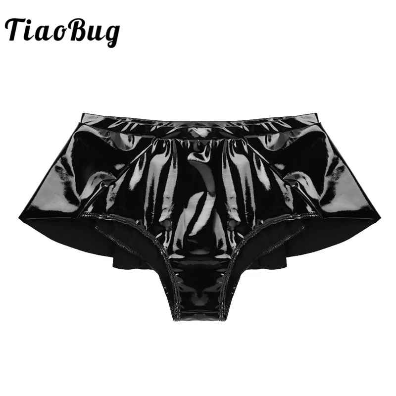 

TiaoBug Black Patent Leather High Waist Women Slim Hot Sexy Mini Shorts Nightclub Party Festival Rave Performance Dance Costume