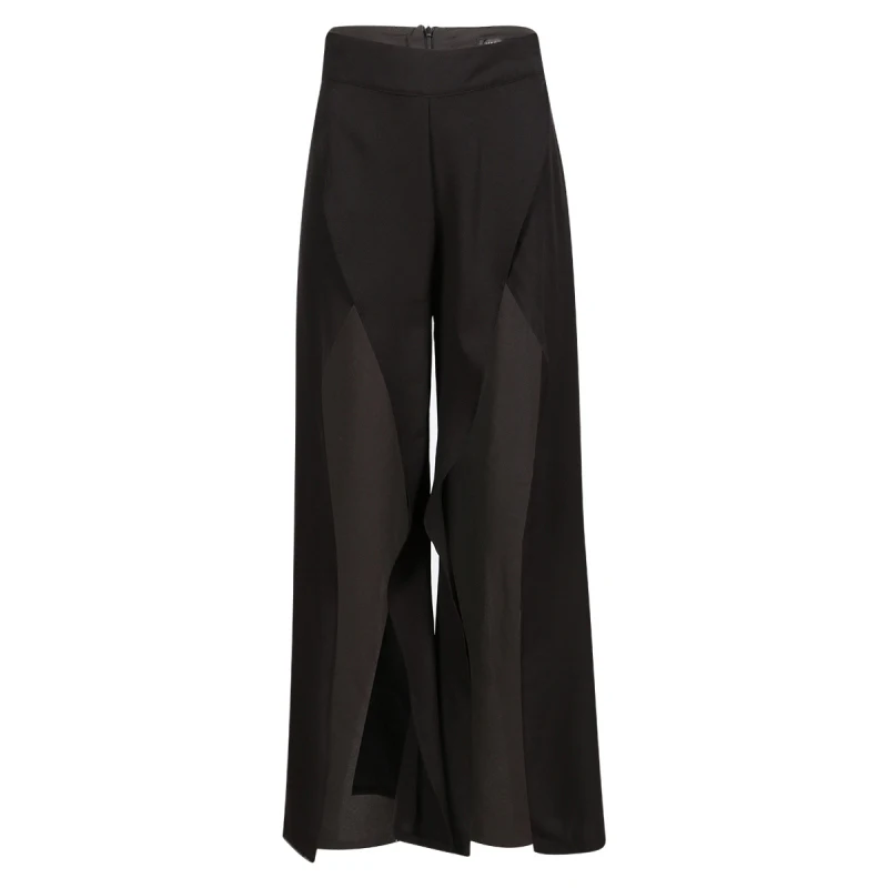 HDY Haoduoyi Office Lady Solid Black Women Elegant Split Pants Side Wide Loose Leg Female Causal Sexy Buttoms Trousers HDY Haoduoyi Office Lady Solid Black Women Elegant Split Pants Side Wide Loose Leg Female Causal Sexy Buttoms Trousers