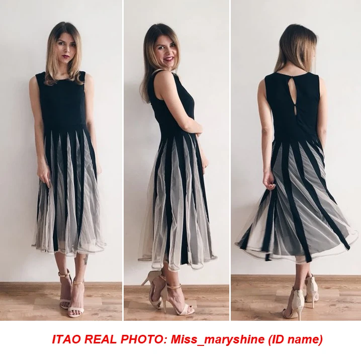 2020 Summer Dress Women's Fashion Mesh Patchwork Mid Long Dresses Black Color Cotton Sweet Princess Party Evening Vestidos|womens clothing|womens
