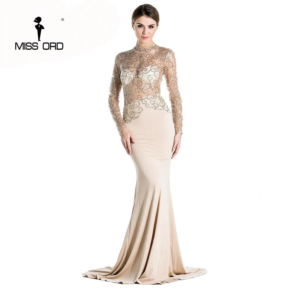شحن مجاني Missord 2019 مثير فستان طويل انظر من خلال عالية العنق طويل الأكمام bodycon ماكسي اللباس FT2537-2