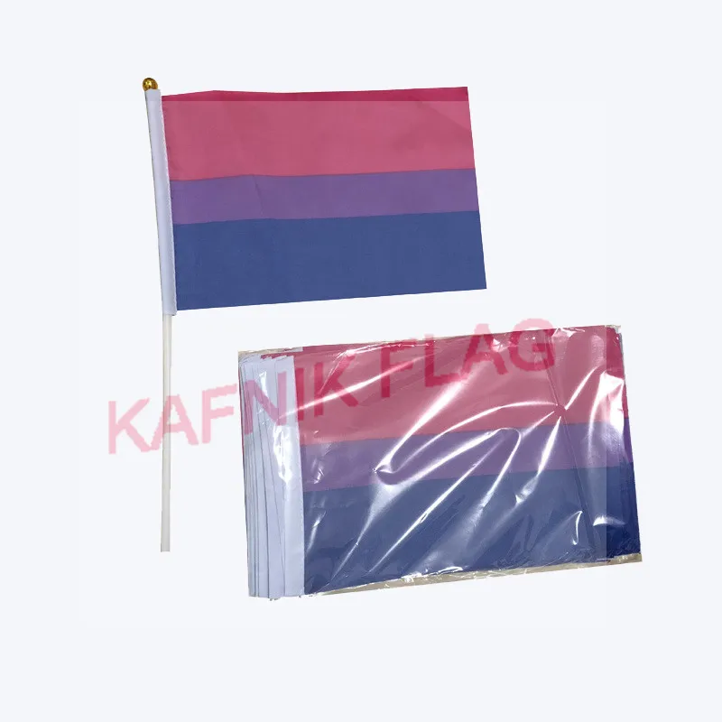 KAFNIK, 10/20/50/100 шт. флаг размер 14*21 см с пластиковым флагштоком длина 30 см Радужный Флаг ЛГБТ bi гордость Би ручной флаг