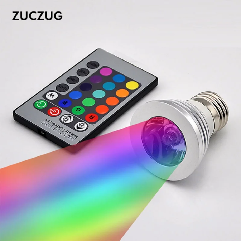 3W E27 RGB лампа точечного света 16 цветов обесцвечивание AC10V 220V с 24 кнопки
