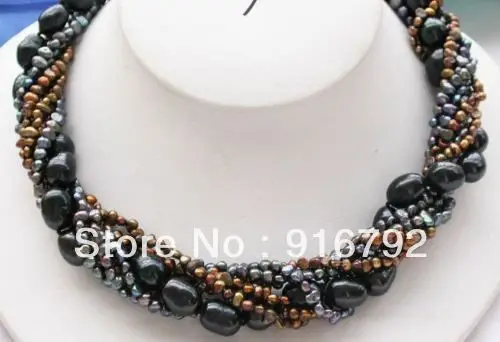 

free P&P ~~7row big BLACK COFFEE BAROQUE CULTURED PEARL NECKLACE