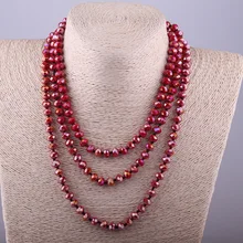 Модные богемные длинные ювелирные изделия с красным кристаллом, завязанные Длинные повязки 5X8 ожерелье со стеклянными кристаллами