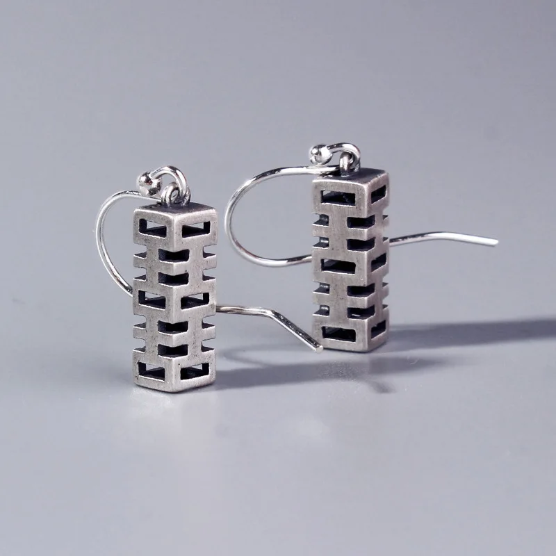 

925 Sterling Silver Drop Earrings Chinese Style Vintage Hollow Hi Word Wedding Earrings For Women Bride Festive Jewelry Gift