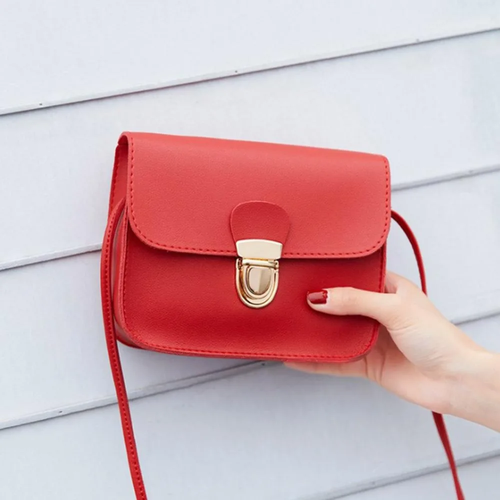 2019 جديد بو الجلود حقيبة يد صغيرة الأحمر الوردي أكياس Crossbody للنساء قفل تصميم حقائب كتف الإناث حقيبة ساع Sac