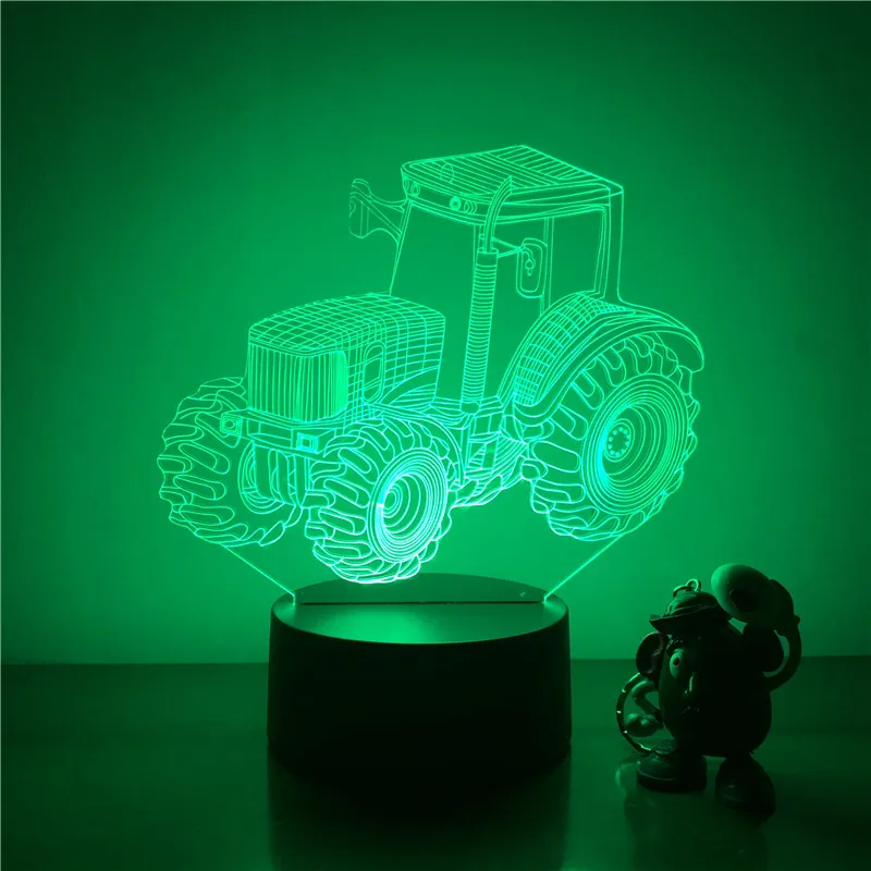 Светодиодный 3d-ночник большой шинный сельскохозяйственный трактор фигурку 7 цветов Touch Оптические иллюзии настольная лампа украшения дома модель