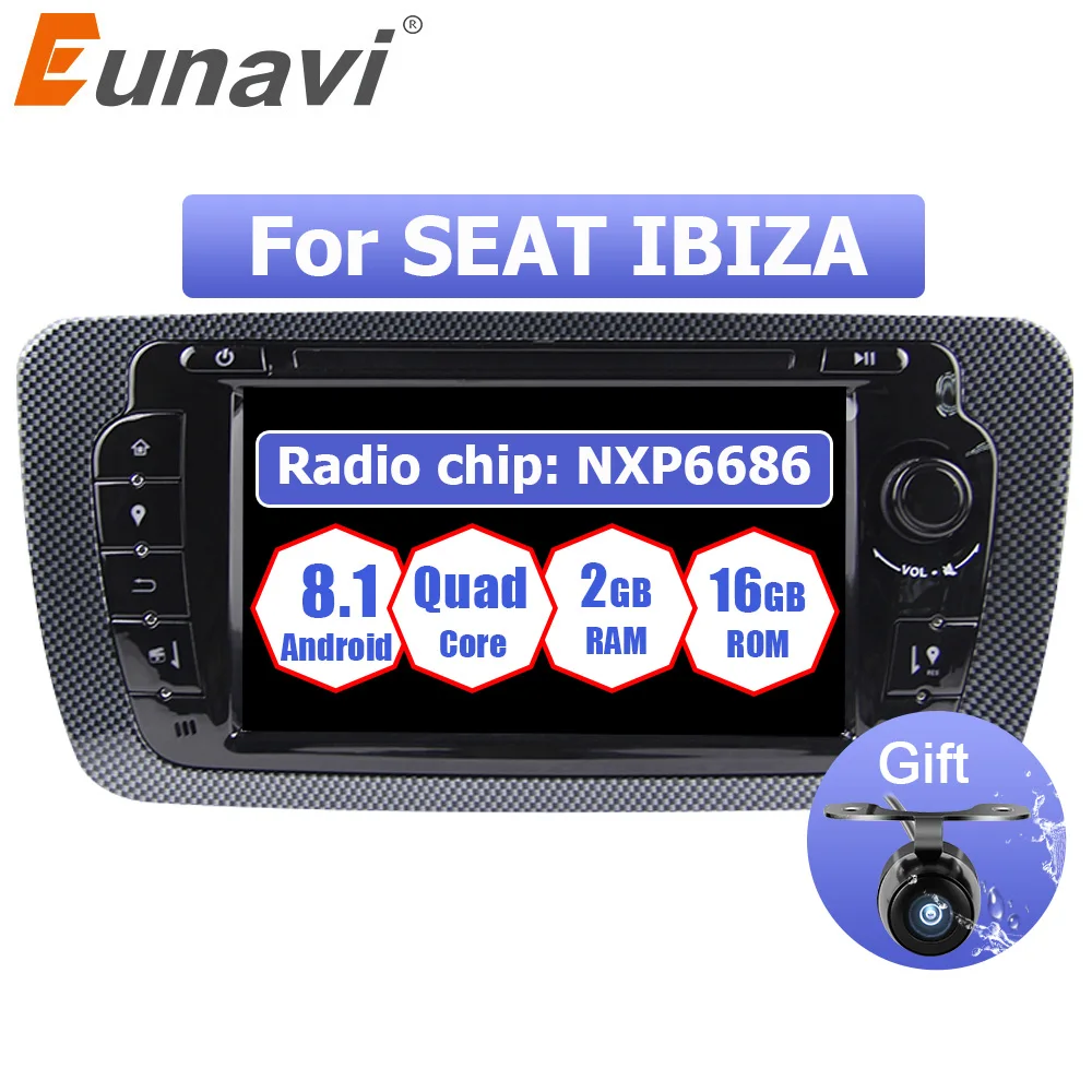 

Eunavi 2din Android 9.0 7'' Quad core Car DVD Multimedia player for Seat Ibiza 2009 2010 2011 2012 2013 GPS Navigation OBD2 WIFI
