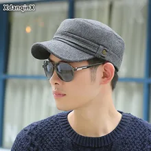 XdanqinX осень зима толстые теплые зимне наушники шапка мужские военные шапки с наушниками регулируемый размер молодых мужчин плоская кепка Папа Шапка s