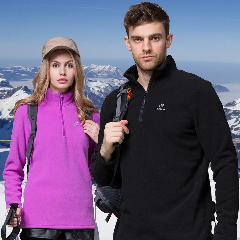 Günstige Tectop männer frauen Fleece Jacke Herbst Winter Paar Outdoor Winddicht Thermische warme Camping Wandern pullover Halb offen zipper mantel